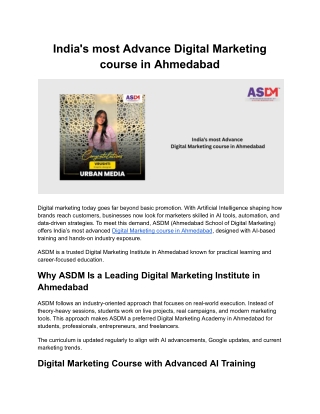 India's most Advance Digital Marketing course in Ahmedabad