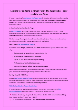 Looking for Curtains in Pimpri Visit The FurnStudio – Your Local Curtain Store