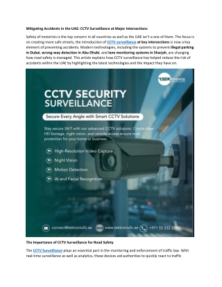 Mitigating Accidents in the UAE - CCTV Surveillance at Major Intersections