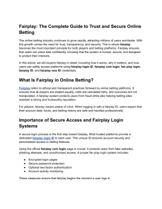 Fairplay The Complete Guide to Trust and Secure Online Betting