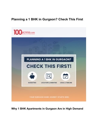 Planning a 1 BHK in Gurgaon Check This First