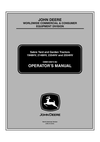 John Deere 1948HV 2148HV 2354HV and 2554HV Sabre Yard and Garden Tractors Operator’s Manual Instant Download (1948HV 214