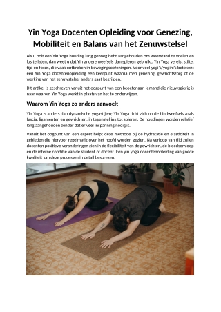Yin Yoga Docenten Opleiding voor Genezing, Mobiliteit en Zenuwstelsel Balans