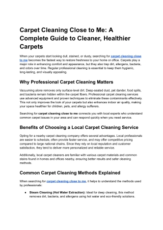 Carpet Cleaning Close to Me – Convenient Care for Healthier Homes
