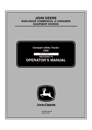 John Deere 2320 Compact Utility Tractor Operator’s Manual Instant Download (PIN.102001-) (Publication No.OMLVU20931)