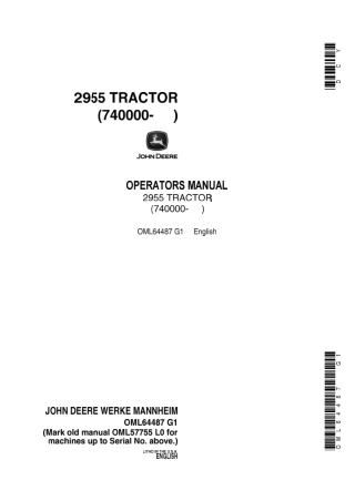 John Deere 2955 Tractor Operator’s Manual Instant Download (PIN740000-) (Publication No.OML64487)