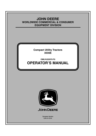 John Deere 3036E Compact Utility Tractor Operator’s Manual Instant Download (PIN.010001-) (Publication No.OMLVU22979)