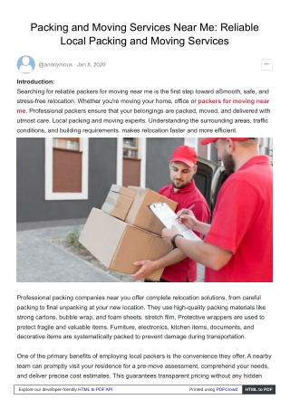 Packing and Moving Services Near Me: Reliable Local Moving Services