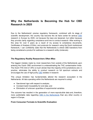 Why the Netherlands Is Becoming the Hub for CBD Research in 2025