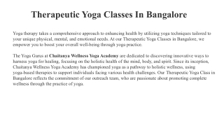 Therapeutic Yoga Classes In Bangalore
