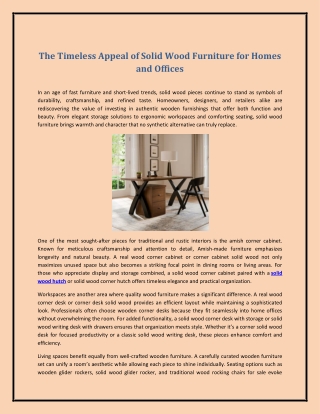 The Timeless Appeal of Solid Wood Furniture for Homes and Offices