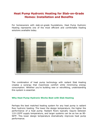 Heat Pump Hydronic Heating for Slab-on-Grade Homes Installation and Benefits