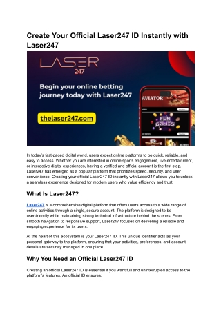 Create Your Official Laser247 ID Instantly with Laser247