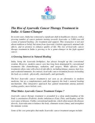 The Rise of Ayurvedic Cancer Therapy Treatment in India A Game Changer