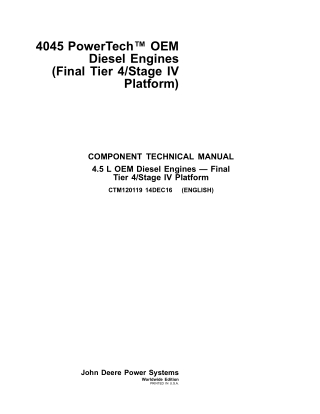 John Deere 4045 PowerTech™ OEM Diesel Engines (Final Tier 4Stage IV Platform) Service Repair Manual Instant Download (CT
