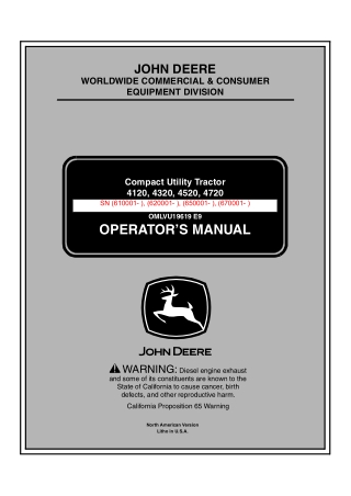 John Deere 4120 4320 4520 4720 Compact Utility Tractor Operator’s Manual Instant Download (4120 PIN.610001- 4320 PIN.620
