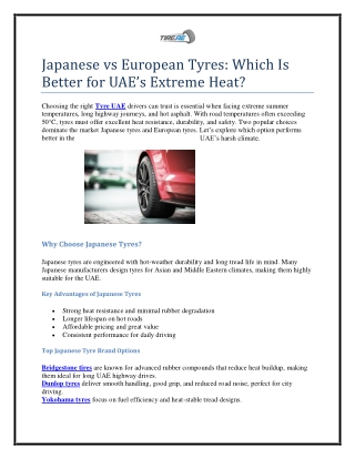Japanese vs European Tyres Which Is Better for UAE’s Extreme Heat