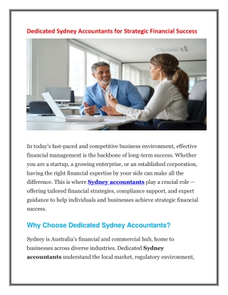 Dedicated Sydney Accountants for Strategic Financial Success