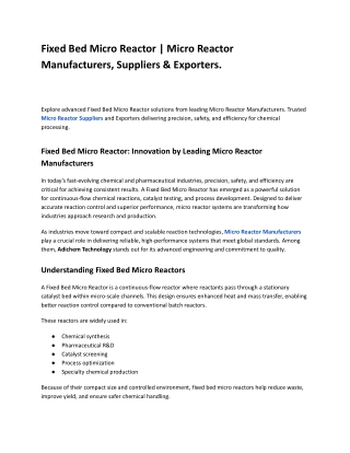 Fixed Bed Micro Reactor _ Micro Reactor Manufacturers, Suppliers & Exporters