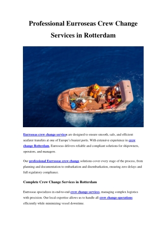 Professional Eurroseas Crew Change Services in Rotterdam