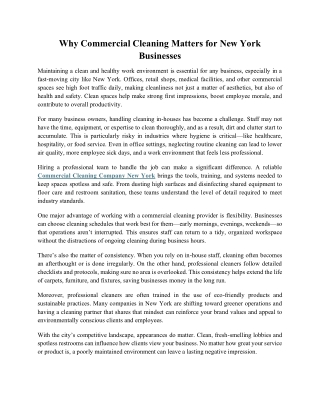 Why Commercial Cleaning Matters for New York Businesses