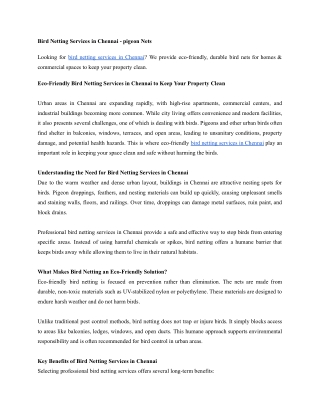 Eco-Friendly Bird Netting Services in Chennai to Keep Your Property Clean