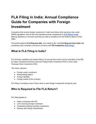 FLA Filing in India Annual Compliance Guide for Companies with Foreign Investment