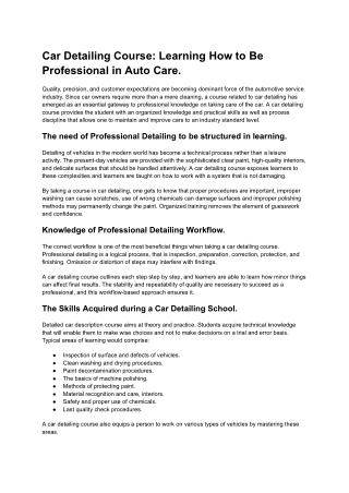 Car Detailing Course_ Learning How to Be Professional in Auto Care.