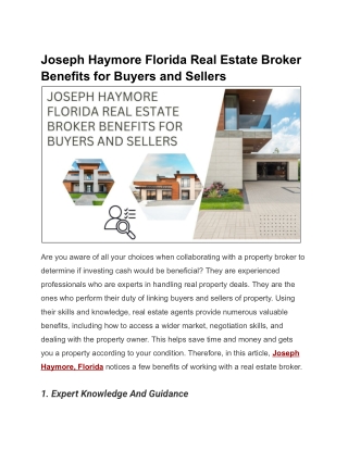 Joseph Haymore Florida Real Estate Broker Benefits