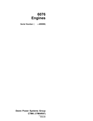 John Deere 6076 Engine Service Repair Manual Instant Download (ctm6)