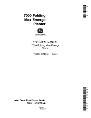 John Deere 7000 Folding Max-Emerge Planter Service Repair Manual Instant Download (tm1211)