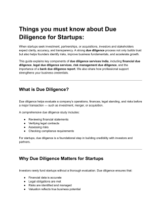 Things you must know about Due Diligence for Startups