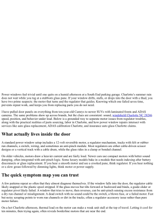 Power Window Repair Charlotte: Diagnosing Motor vs Regulator Issues