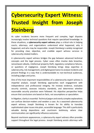 Cybersecurity Expert Witness - Trusted Insight from Joseph Steinberg