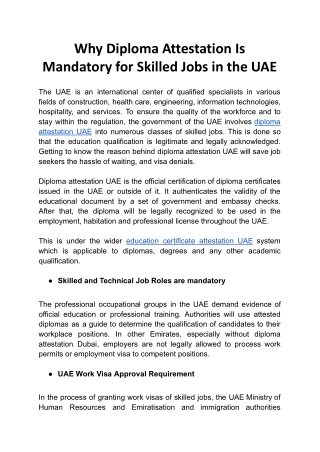 Why Diploma Attestation Is Mandatory for Skilled Jobs in the UAE