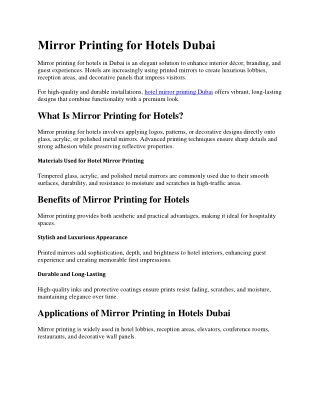 Mirror Printing for Hotels Dubai