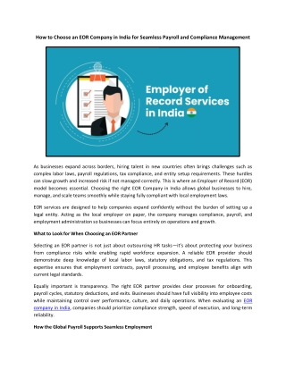 How to Choose an EOR Company in India for Seamless Payroll and Compliance Management