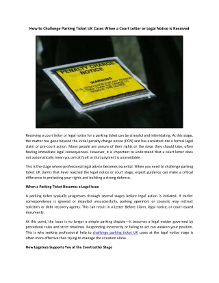 How to Challenge Parking Ticket UK Cases When a Court Letter or Legal Notice Is Received
