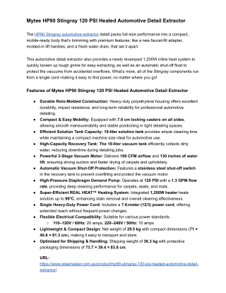 Mytee HP90 Stingray 120 PSI Heated Automotive Detail Extractor