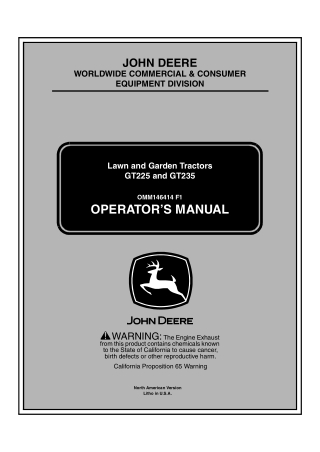 John Deere GT225 and GT235 Lawn and Garden Tractors Operator’s Manual Instant Download (pin.060001-) (Publication No.OMM