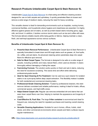 Research Products Unbelievable Carpet Spot & Stain Remover 5L