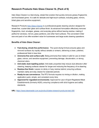 Research Products Halo Glass Cleaner 5L (Pack of 6)