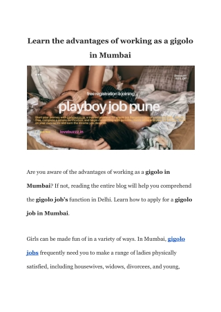 Learn the advantages of working as a gigolo in Mumbai