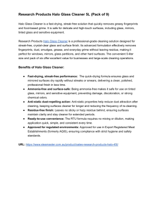 Research Products Halo Glass Cleaner 5L (Pack of 9)