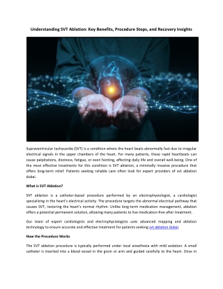 Understanding SVT Ablation: Key Benefits, Procedure Steps, and Recovery Insights