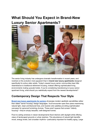 What Should You Expect in Brand-New Luxury Senior Apartments