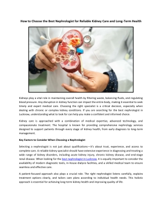 How to Choose the Best Nephrologist for Reliable Kidney Care & Long-Term Health