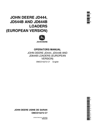 John Deere JD444 JD544B and JD644B loaders Operator Manual Instant Download (Publication No.15272)