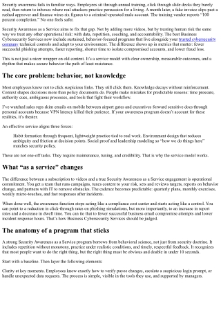 Security Awareness as a Service: Business Cybersecurity Services that Stick