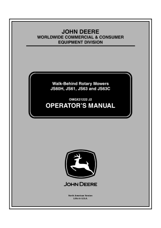 John Deere JS60H JS61 JS63 and JS63C Walk-Behind Rotary Mowers Operator’s Manual Instant Download (PIN110001-) (Publicat